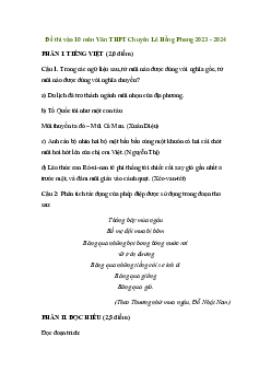 Đề thi vào 10 môn Ngữ văn năm 2023 - 2024 THPT Chuyên Lê Hồng Phong, Nam Định