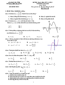 Đề thi KSCL học kỳ 1 Toán 12 năm học 2017 – 2018 trường THPT Trần Phú – Hà Tĩnh