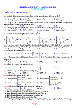 Đề thi giữa học kì 1 môn Toán 11 năm học 2022-2023 (có đáp án)
