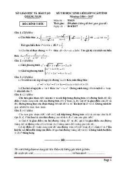 Đề thi Học sinh giỏi lớp 9 cấp tỉnh năm 2016-2017 Sở GD Quảng Nam (có lời giải)