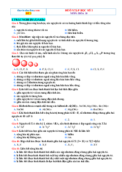 Đề 3 kiểm tra cuối học kỳ 1 Hóa 10 chân trời sáng tạo (có đáp án)