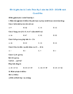 Đề thi giữa học kì 2 lớp 1 năm 2023 - 2024 | Toán 1 | Cánh diều | đề 2