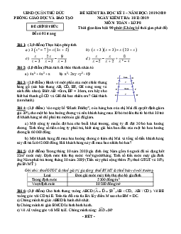Đề thi học kỳ 1 Toán 8 năm 2019 – 2020 phòng GD&ĐT Thủ Đức – TP HCM