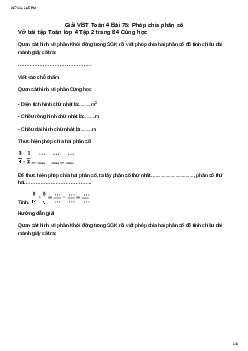 Vở bài tập Toán lớp 4 Bài 75: Phép chia phân số Chân trời sáng tạo