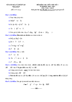 Đề thi giữa học kỳ 1 Toán 8 năm 2020 – 2021 sở GD&ĐT Bắc Ninh