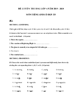 Bộ 10 đề thi học sinh giỏi tiếng Anh lớp 6 năm 2019 - 2020