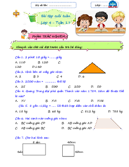 Giải Bài tập cuối tuần lớp 4 môn Toán Chân trời sáng tạo - Tuần 17
