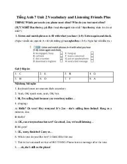 Tiếng Anh 7 Unit 2 Vocabulary and Listening Friends Plus
