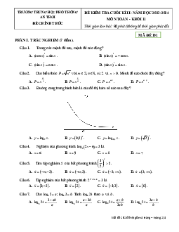 Đề cuối kì 2 Toán 11 năm 2023 – 2024 trường THPT An Thới – Bến Tre