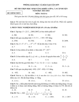 Đề chọn HS năng khiếu Toán 6 năm 2023 – 2024 phòng GD&ĐT Tân Sơn – Phú Thọ