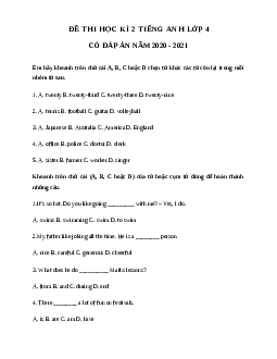 Đề thi học kì 2 lớp 4 môn tiếng Anh năm 2022 - 2023 số 3