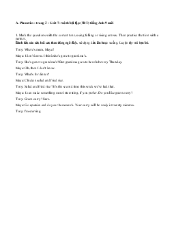 Giải bài tập SBT Tiếng Anh lớp 9 chương trình mới Unit 7: Recipes And Eating Habits