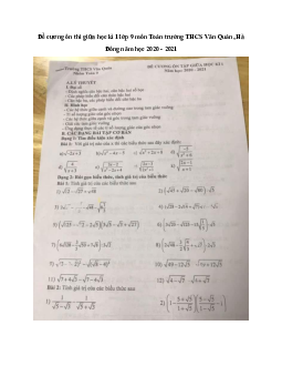 Đề cương ôn thi giữa học kì 1 lớp 9 môn Toán trường THCS Văn Quán, Hà Đông năm học 2020 - 2021