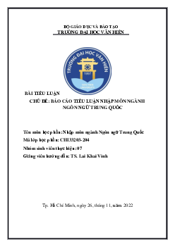Tiểu luận "Báo cáo tiểu luận nhập môn ngành ngôn ngữ Trung Quốc"