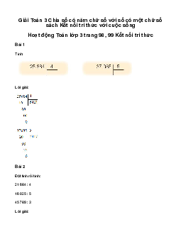 Giải Toán 3 Bài 71: Chia số có năm chữ số cho số có một chữ số | Kết nối tri thức