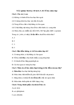Trắc nghiệm Sinh học 10 bài 8, 9, 10: Tế bào nhân thực
