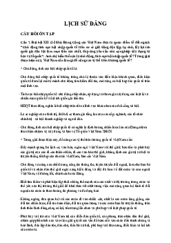 CÂU HỎI ÔN TẬP | Lịch Sử Đảng Cộng Sản Việt Nam | Đại học Khoa học Xã hội và Nhân văn, Đại học Quốc gia Thành phố HCM
