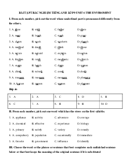 Bài tập trắc nghiệm Tiếng Anh lớp 9 Unit 6 The Environment Số 1