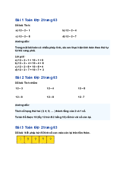 Giải SGK Toán lớp 2 bài 19: 12 trừ đi một số | Chân trời sáng tạo