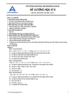 Đề cương học kì 2 Toán 7 năm 2022 – 2023 hệ thống giáo dục Archimedes School – Hà Nội