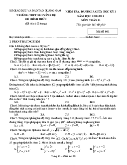 Đề thi giữa HK1 Toán 11 năm 2020 – 2021 trường THPT Nguyễn Trãi – Quảng Nam