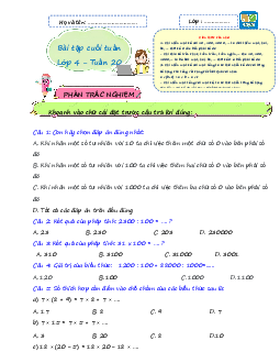 Giải Bài tập cuối tuần lớp 4 môn Toán Kết nối tri thức - Tuần 20