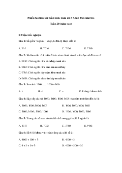 Phiếu bài tập cuối tuần Toán lớp 3 Chân trời - Tuần 20 (nâng cao)