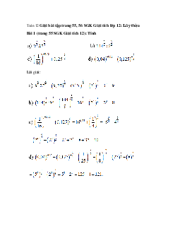 Giải bài tập trang 55, 56 SGK Giải tích lớp 12: Lũy thừa