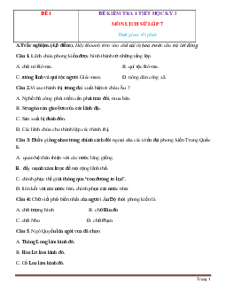 TOP 10 đề kiểm tra 1 tiết Lịch Sử 7 học kỳ 1 (có đáp án)