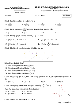 Đề thi thử Toán tốt nghiệp THPT 2021 lần 1 trường Nguyễn Trung Thiên – Hà Tĩnh