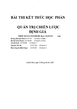 Đề tài “Bảng báo cáo kế hoạch định giá dự án” | Môn Quản trị chiến lược định giá