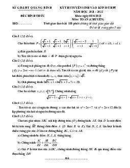 Đề tuyển sinh lớp 10 môn Toán (chuyên) năm 2021 – 2022 sở GD&ĐT Quảng Bình