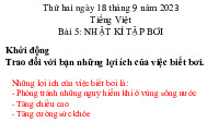 Giáo án điện tử Tiếng Việt 3 Tập 1 Bài 5 Kết nối tri thức: Nhật kí tập bơi - Nói và nghe