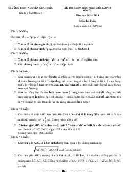 Đề học sinh giỏi Toán 10 năm 2023 – 2024 trường THPT Nguyễn Gia Thiều – Hà Nội