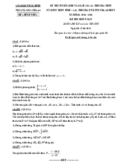 Đề tuyển sinh lớp 10 môn Toán năm 2022 – 2023 sở GD&ĐT Hoà Bình