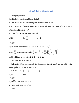 Giải Toán 9 bài 1 Căn bậc hai