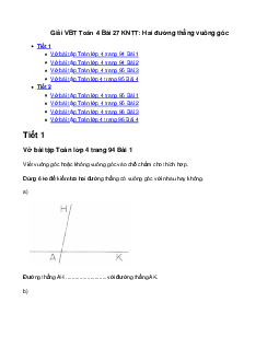Vở bài tập Toán lớp 4 trang 94 Bài 27: Hai đường thẳng vuông góc Kết nối tri thức