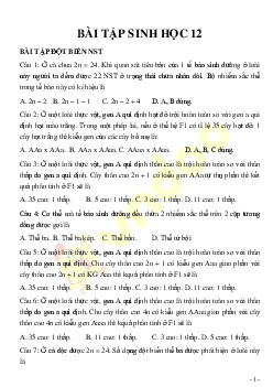 Sinh học lớp 12 Bài tập trắc nghiệm Đột biến nhiễm sắc thể