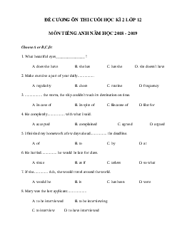 Đề cương ôn tập học kì 2 môn Tiếng Anh lớp 12 năm học 2018 - 2019