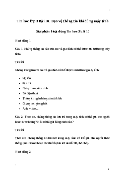 Giải Tin học lớp 3 Bài 10: Bảo vệ thông tin khi dùng máy tính | Kết nối tri thức