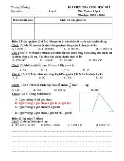Đề thi học kì 1 môn Toán 4 năm 2023 - 2024 sách Cánh diều | đề 4