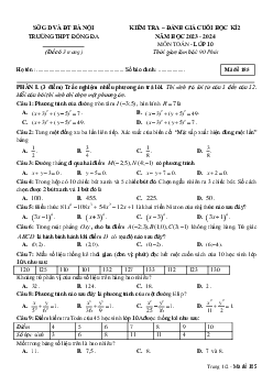 Đề thi cuối học kì 2 Toán 10 năm 2023 – 2024 trường THPT Đống Đa – Hà Nội