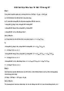 Hóa học 10 Bài 15: Phương trình tốc độ phản ứng và hằng số tốc độ phản ứng sách Chân trời sáng tạo