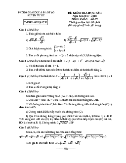 Đề thi HK1 Toán 9 năm học 2017 – 2018 phòng GD và ĐT Tứ Kỳ – Hải Dương