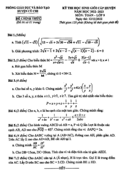 Đề học sinh giỏi huyện Toán 9 năm 2022 – 2023 phòng GD&ĐT Củ Chi – TP HCM