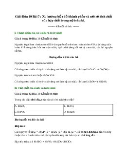 Giải Hóa 10 Bài 7: Xu hướng biến đổi thành phần và một số tính chất của hợp chất trong một chu kì KNTT