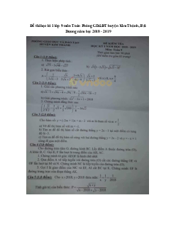 Đề thi học kì 1 lớp 9 môn Toán Phòng GD&ĐT huyện Kim Thành, Hải Dương năm học 2018 - 2019