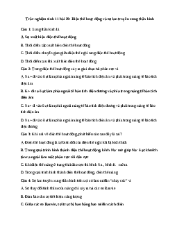 Trắc nghiệm Sinh học 11 bài 29| Kết nối tri thức