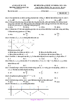 Đề cuối kỳ 1 Toán 12 năm 2023 – 2024 trường THPT Ngọc Tảo – Hà Nội