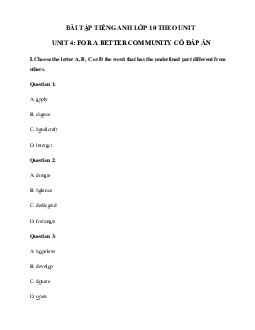 Trắc nghiệm Ngữ âm tiếng Anh lớp 10 Unit 4 For A Better Community | Global Success